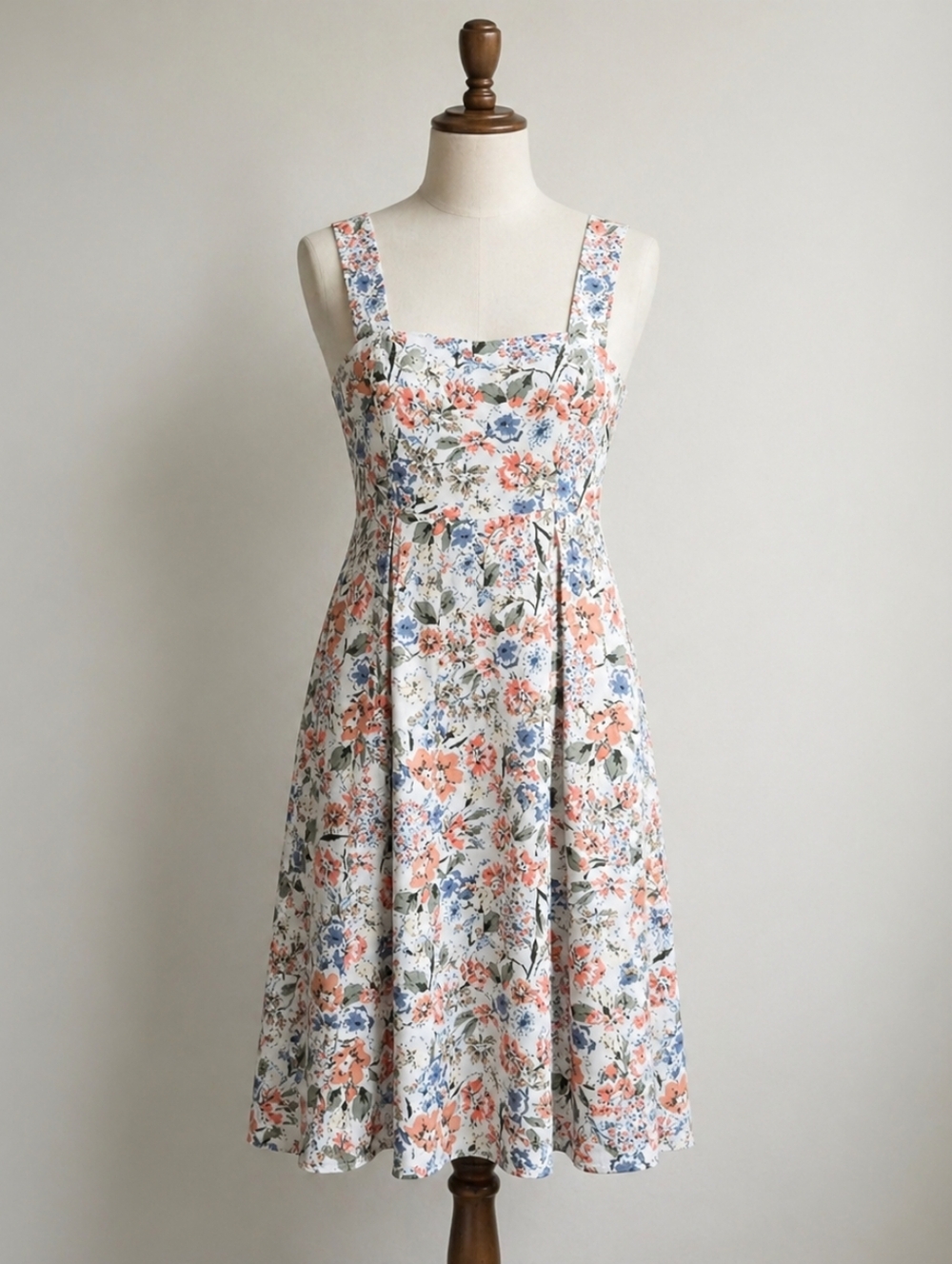Mexx Floral Midi Dress in White, Peach & Blue